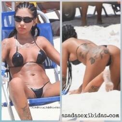 Mc Mirella flagra na Praia nua com biquíni de fita onlyfans